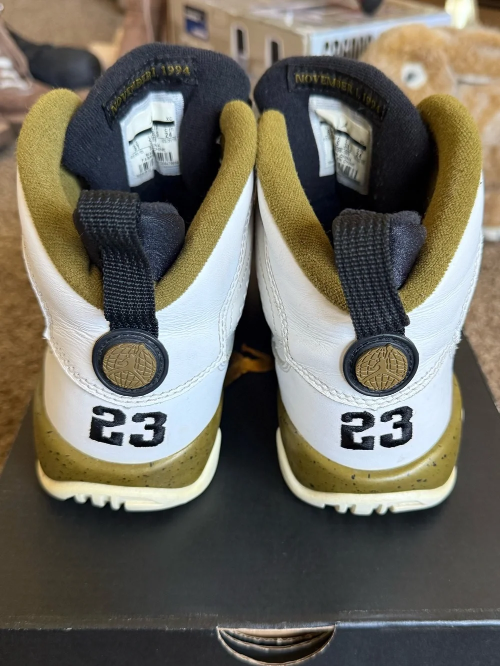 Jordan Kids' White and Olive High-Top Sneakers